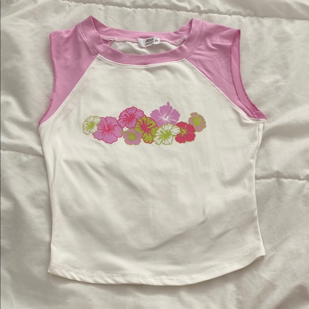 Ardene Pink and White Floral Tank Top